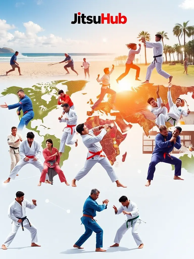 A vibrant image of SKOL EMGANN members of different ages and skill levels training together, fostering a sense of camaraderie and mutual support.