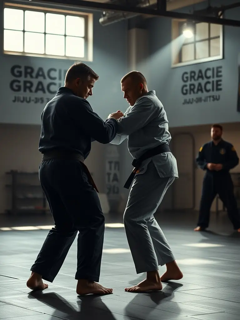 A dynamic shot of students participating in a BJJ training session, highlighting the comprehensive curriculum and diverse range of techniques taught.