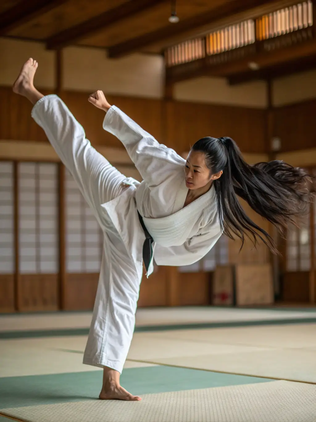 A female BJJ practitioner demonstrating a grappling technique at SKOL EMGANN, highlighting the inclusivity of the program.