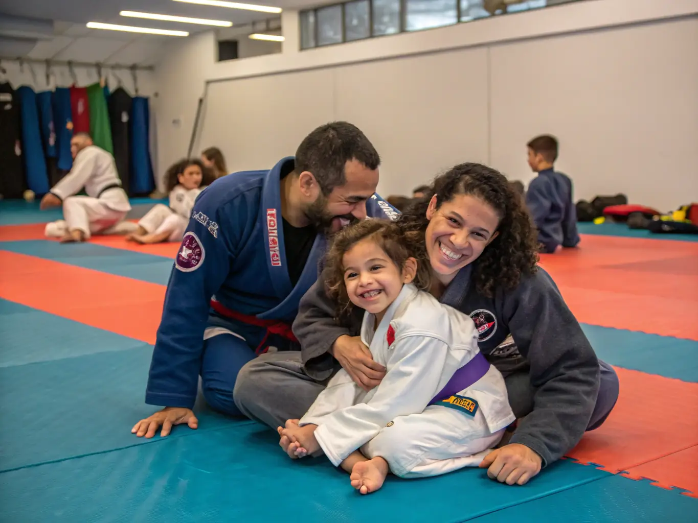 A dynamic photo capturing children engaged in a BJJ training session at SKOL EMGANN, focusing on fundamental techniques and playful learning.